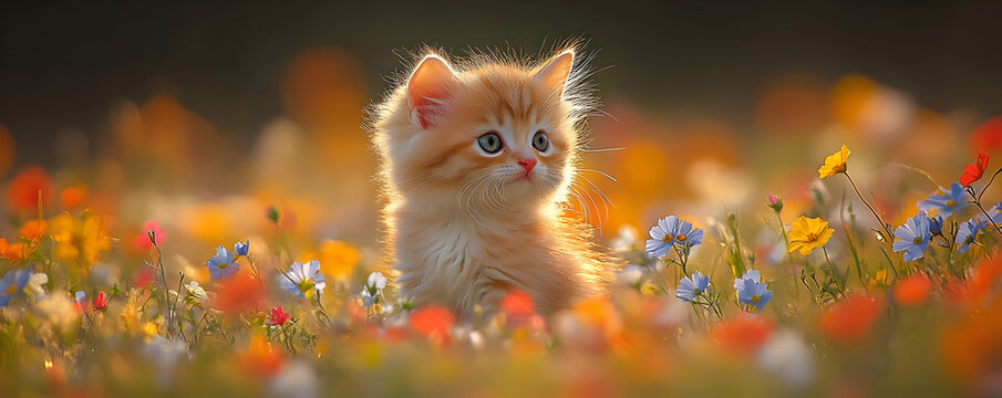 Kitten in Wildflower Meadow Illustration