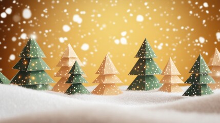 Fototapeta premium Snowy scene with illuminated paper Christmas trees