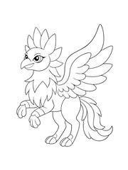 Mythical Griffin or Phoenix in a Dynamic Pose – Fantasy Coloring Page