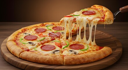 pizza on a wooden board