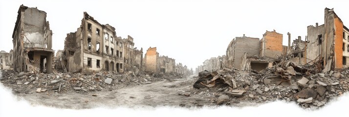 War-torn city street ruins