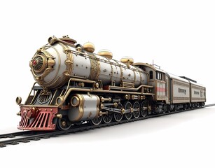 old steam locomotive mix futuristic isolated on white background