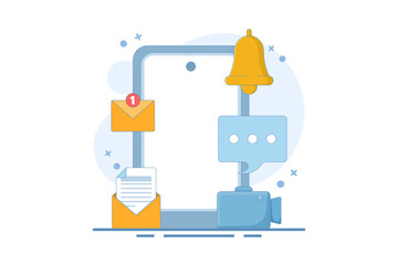 smartphone notification concept with notification message, email bell, chat, video call, utility mobile app, reminder app, get notification on smartphone, flat style vector illustration.