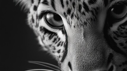 Naklejka premium Striking monochromatic close up of a jaguars face and eye