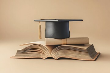 Selective focus of notebooks with pen, diploma and graduation cap 