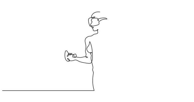 Continuous one line drawing woman in virtual reality. Girl in VR headset. High technology.
One continuous line isolated minimal illustration.Not AI.