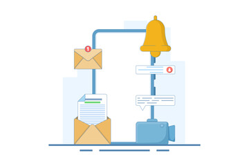 smartphone notification concept with notification message, email bell, chat, video call, utility mobile app, reminder app, get notification on smartphone, flat style vector illustration.