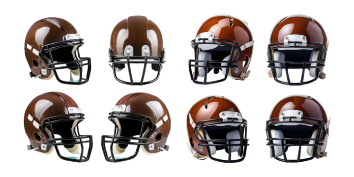 Brown American Football Helmets on Transparent Background