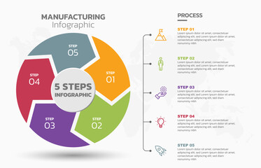 Visual data presentation. Cycle diagram with 5 options. Pie Chart Circle infographic template with 5 steps, options, parts, segments. Business concept. Editable pie chart with sectors. Single layer.