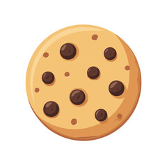 Fototapeta premium Delicious chocolate chip cookie illustration with golden-brown dough and scattered dark chocolate morsels in a cute flat vector style.