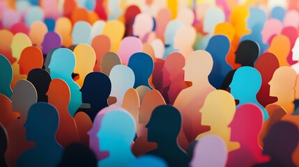 Diverse crowd of colorful silhouettes.