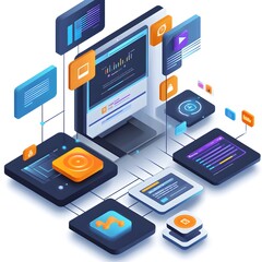 A computer surrounded by various devices demonstrating modern technology integration