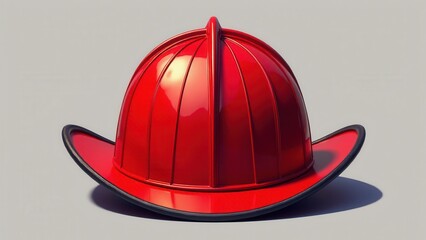 Fototapeta premium A shiny red fire fighter hat with a black brim, featuring a prominent ridge along the top.