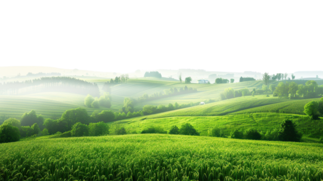 Green wheat field covering rolling hills on transparent background - Powered by Adobe