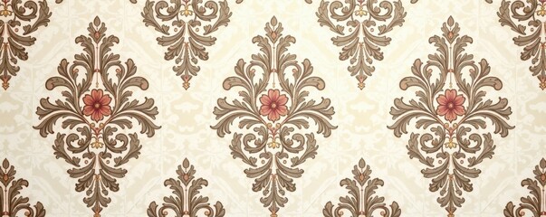 Obraz premium Damask Pattern with Floral Motifs in Neutral Tones, damask, interior design, textile
