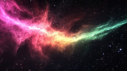 Obraz premium A vibrant cosmic nebula stretches through a field of bright stars