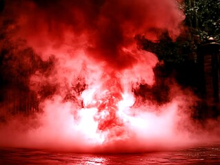 Intense red smoke billowing upwards creating an atmospheric effect in an environment