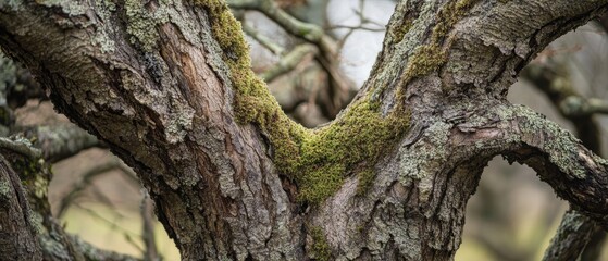 Mossy Embrace: Bark and Branch Detail