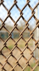 Fototapeta premium A close up view of a weathered chain link fence