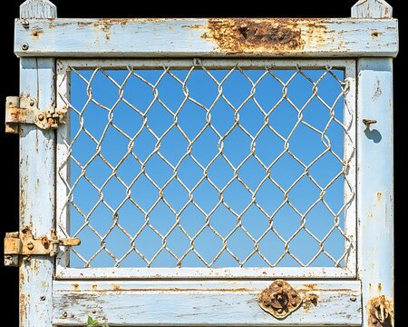 An old weathered gate revealing a vibrant blue sky behind - Powered by Adobe