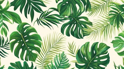 Lush Green Tropical Leaves Pattern Design