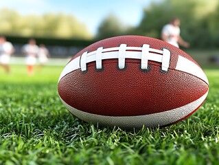 Obraz premium A leather football rests on a field of green grass