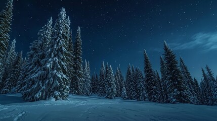Snow-Kissed Evergreens: Night Stars 