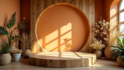 Nature-Inspired Minimalism: Blank Scene with Luminous Shadows for Empty Product Display