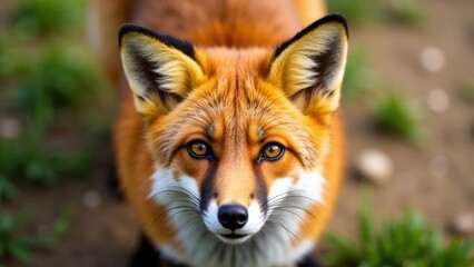 Fototapeta premium A close-up of a fox's ears and fur, highlighting the detailed texture and colors of the animal's coat.