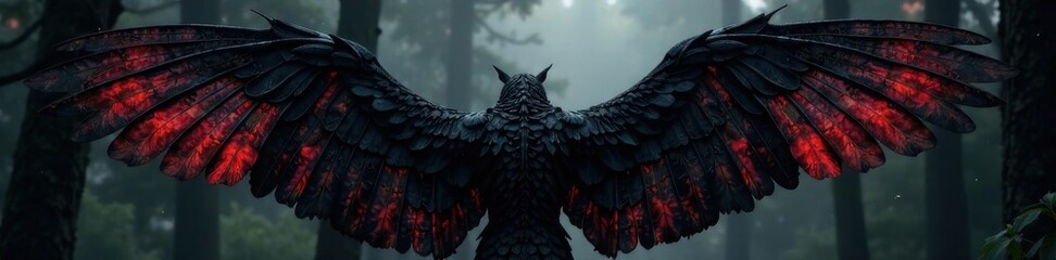 Obraz premium Dark wings spread wide with veins visible , black bat, texture, aerial