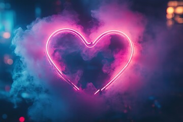 Neon heart, smoke, city night, love