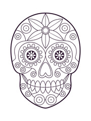 Ornate Sugar Skull with Floral Patterns – Day of the Dead Coloring Page