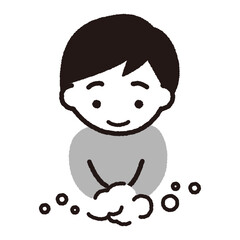 手を洗う子供のベクターイラスト_男の子_グレー