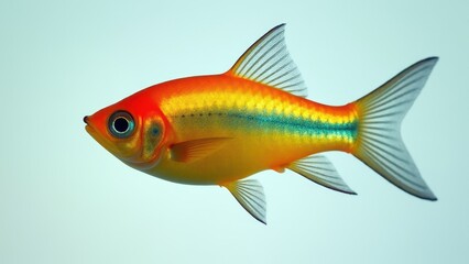 Fototapeta premium A vibrant high fin tetra with a bright orange and yellow body, and a shimmering blue stripe along its side.