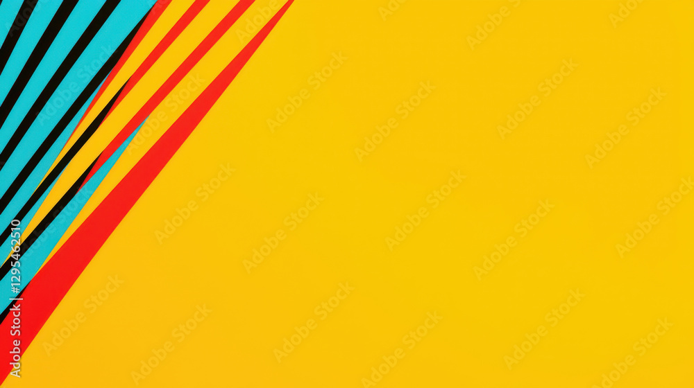 Wall mural bold colors and dynamic lines create vibrant retro inspired background