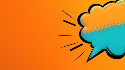 Obraz premium Bold pop art speech bubble on vibrant orange background, perfect for creative designs