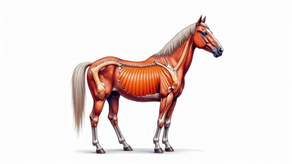 Horse anatomy diagram showing muscles and bones.