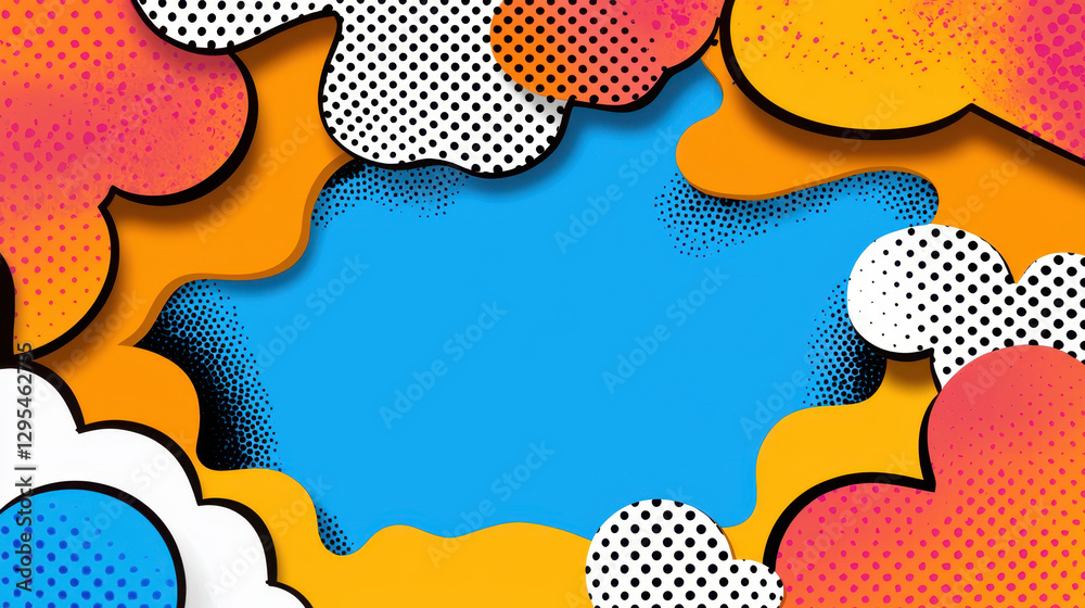 Wall mural bright and colorful pop art background with exaggerated shapes and patterns