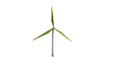Green wind turbine rotating with transparent background