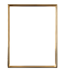 Vertical thin golden frame isolated on transparent background