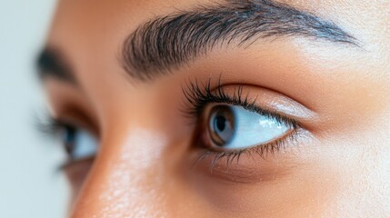 Obraz premium Close-up of person's eyes focusing on distant blurry object, symbolizing short-sightedness and visual challenges.