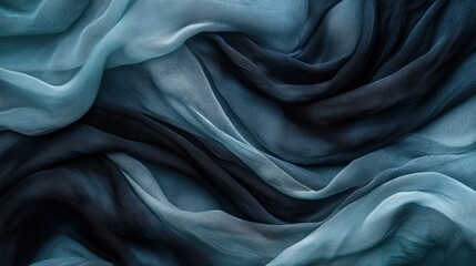 Fototapeta premium Textured, flowing, blue-grey silk fabric drapes. Abstract background