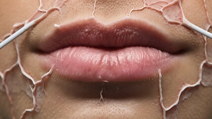 Fototapeta premium Close-up of Lips with Creamy Skin Treatment, Beauty Skincare