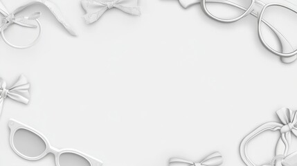 Elegant White Accessories Flatlay: Minimalist Design with Bows and Glasses