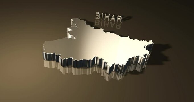 Map of Indian state Bihar in 3D animation with Golden Theme