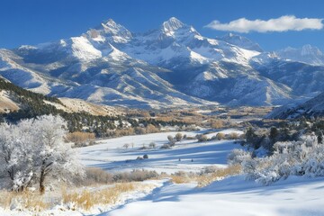 Spanish Peaks rising over a snowy landscape in Southern Colorado