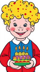 Happy boy holding birthday cake