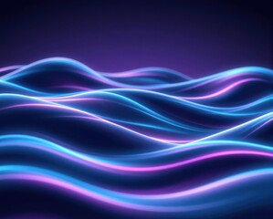 Obraz premium A vibrant, abstract representation of flowing waves illuminated with neon blue and purple light against a dark background.