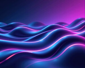 A vibrant, abstract depiction of flowing waves with neon blue and purple hues, creating a dynamic and energetic visual effect.