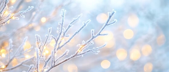 Fototapeta premium Frosted Branches and Fairy Lights: Winter Serenity 